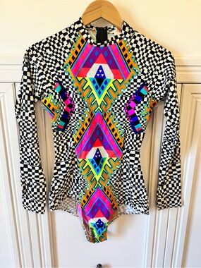 Mara Hoffman Black and White Checker Print Swim Top